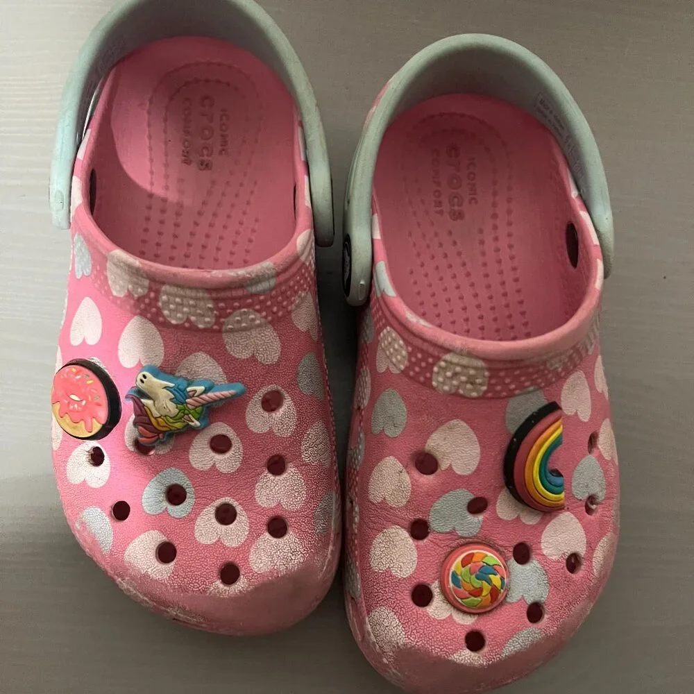 Kids Crocs - Size 10 - Pink w/ Hearts
